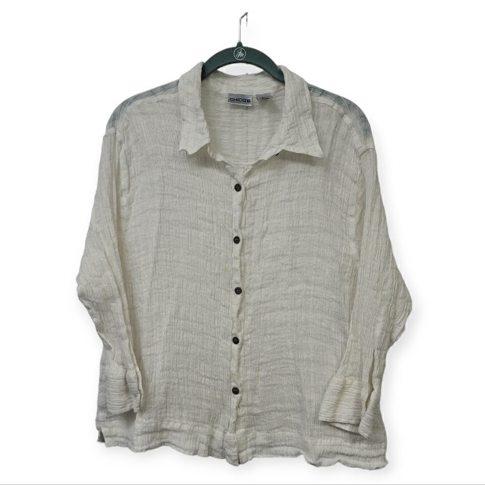 Chicos linen button down top, size 3